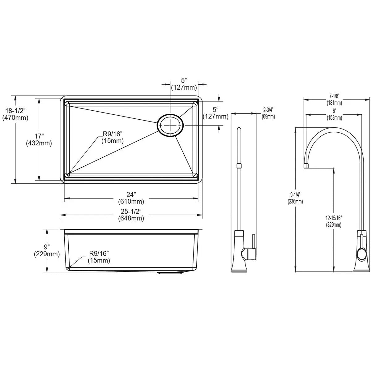 stainless steel single bowl undermount sink kit