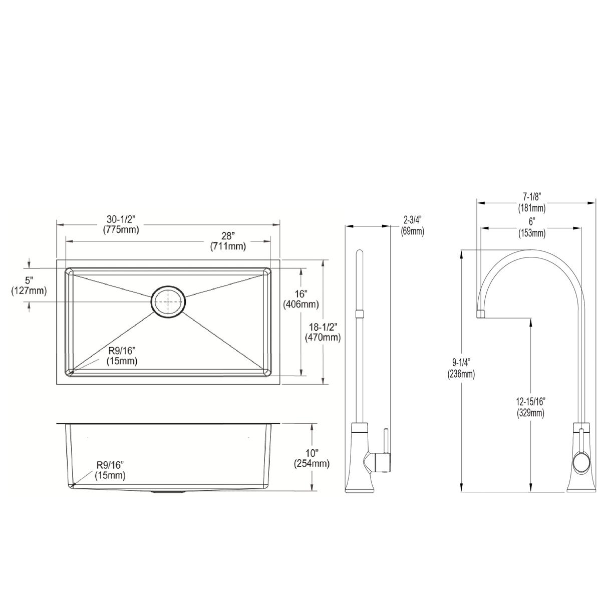 stainless steel single bowl undermount sink kit