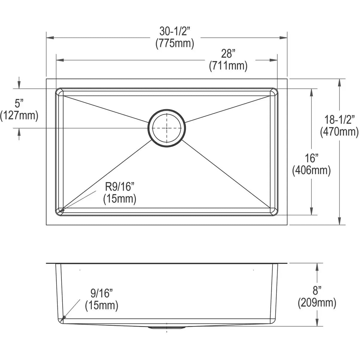 polished satin single bowl undermount sink kit