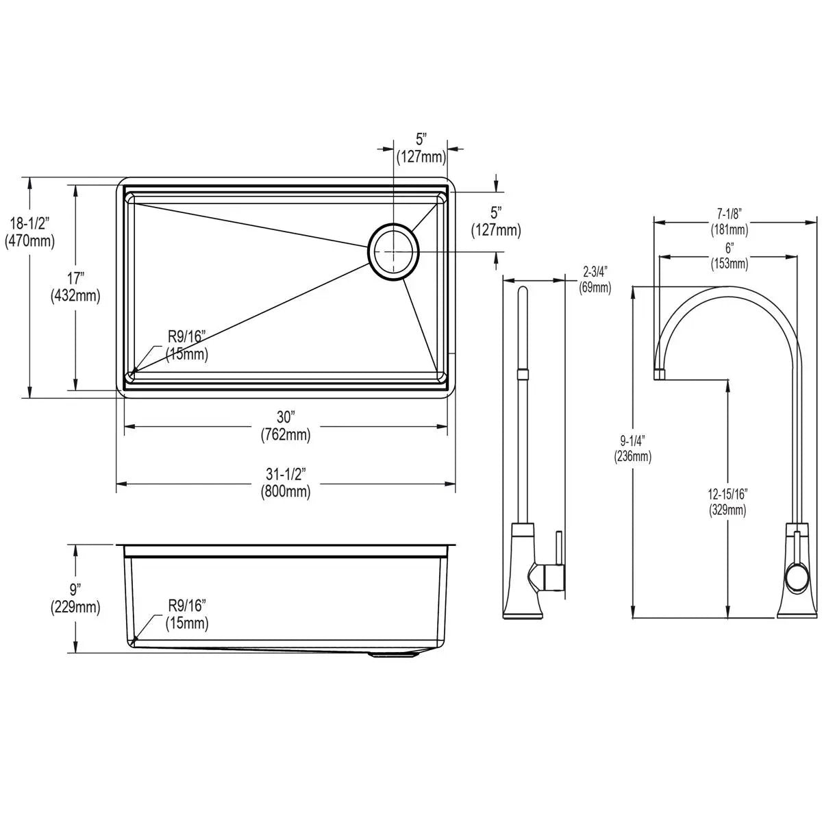 stainless steel single bowl undermount sink kit