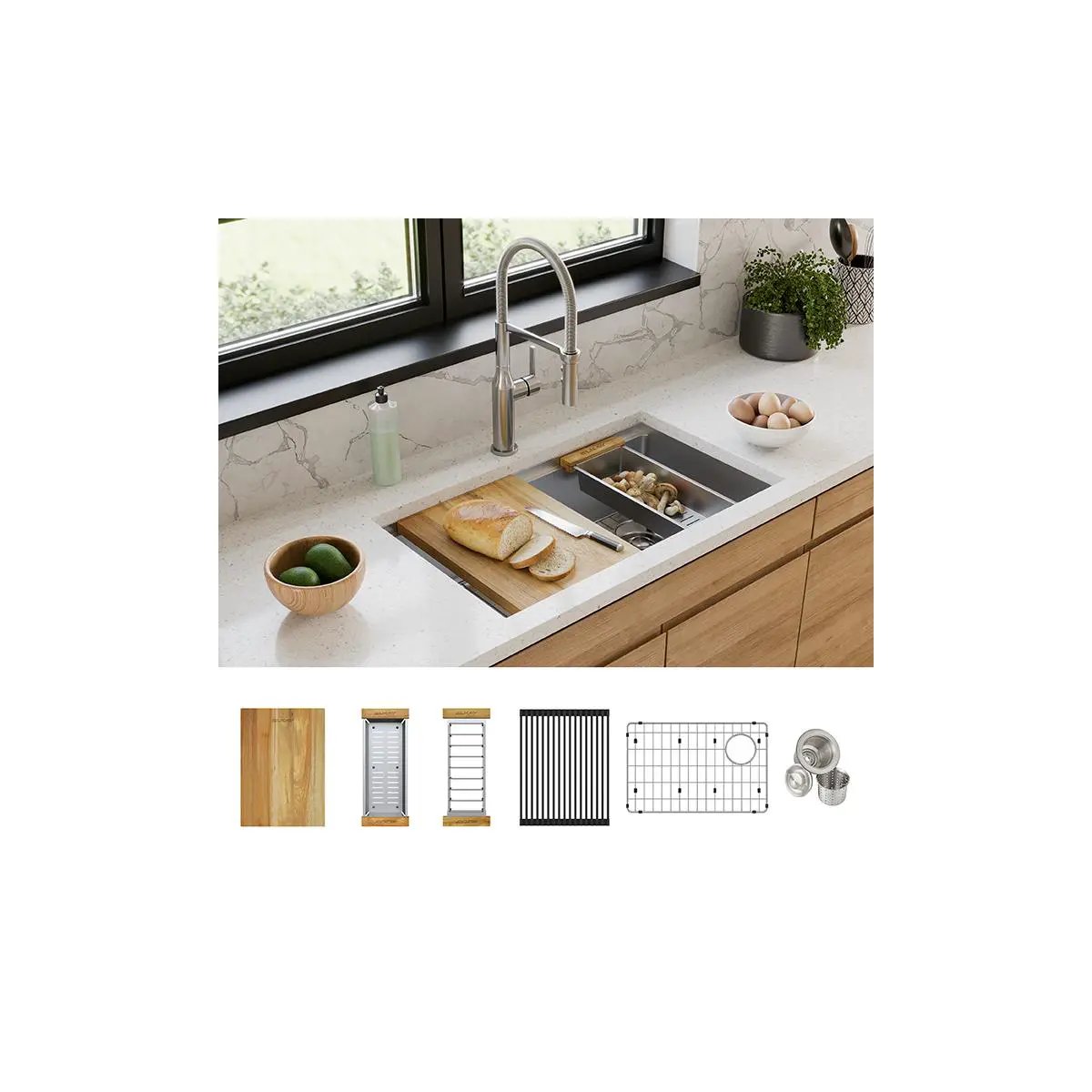 polished satin single bowl undermount sink kit