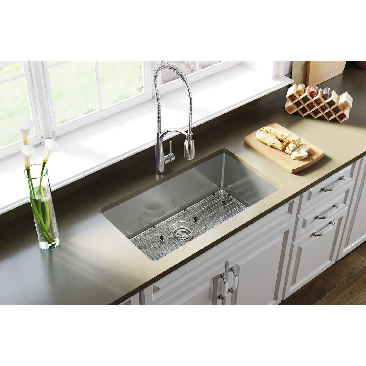 polished satin single bowl undermount sink kit