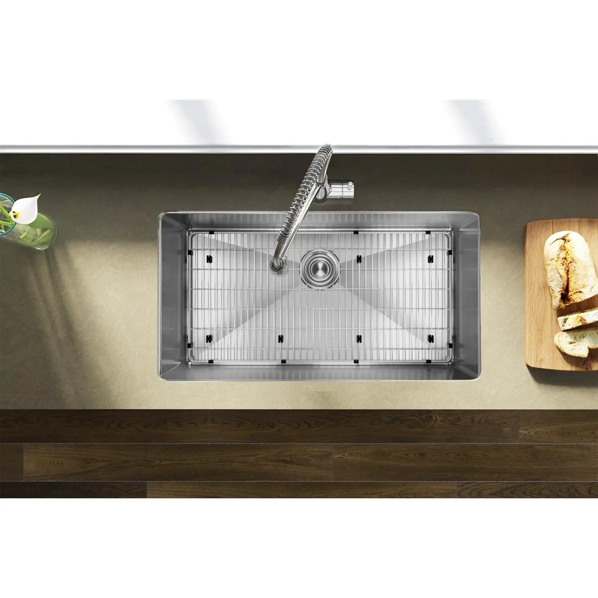 polished satin single bowl undermount sink kit