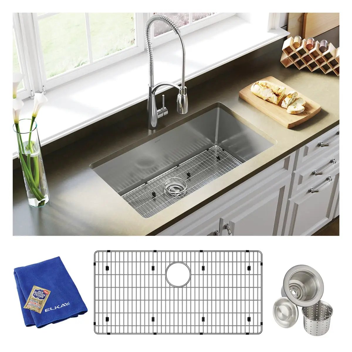 polished satin single bowl undermount sink kit