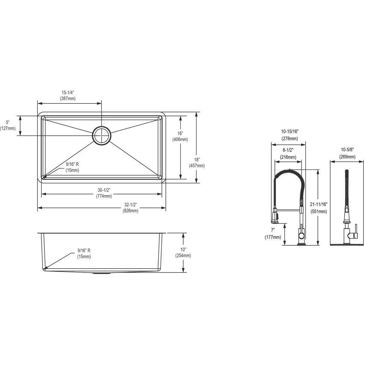 polished satin single bowl undermount sink kit