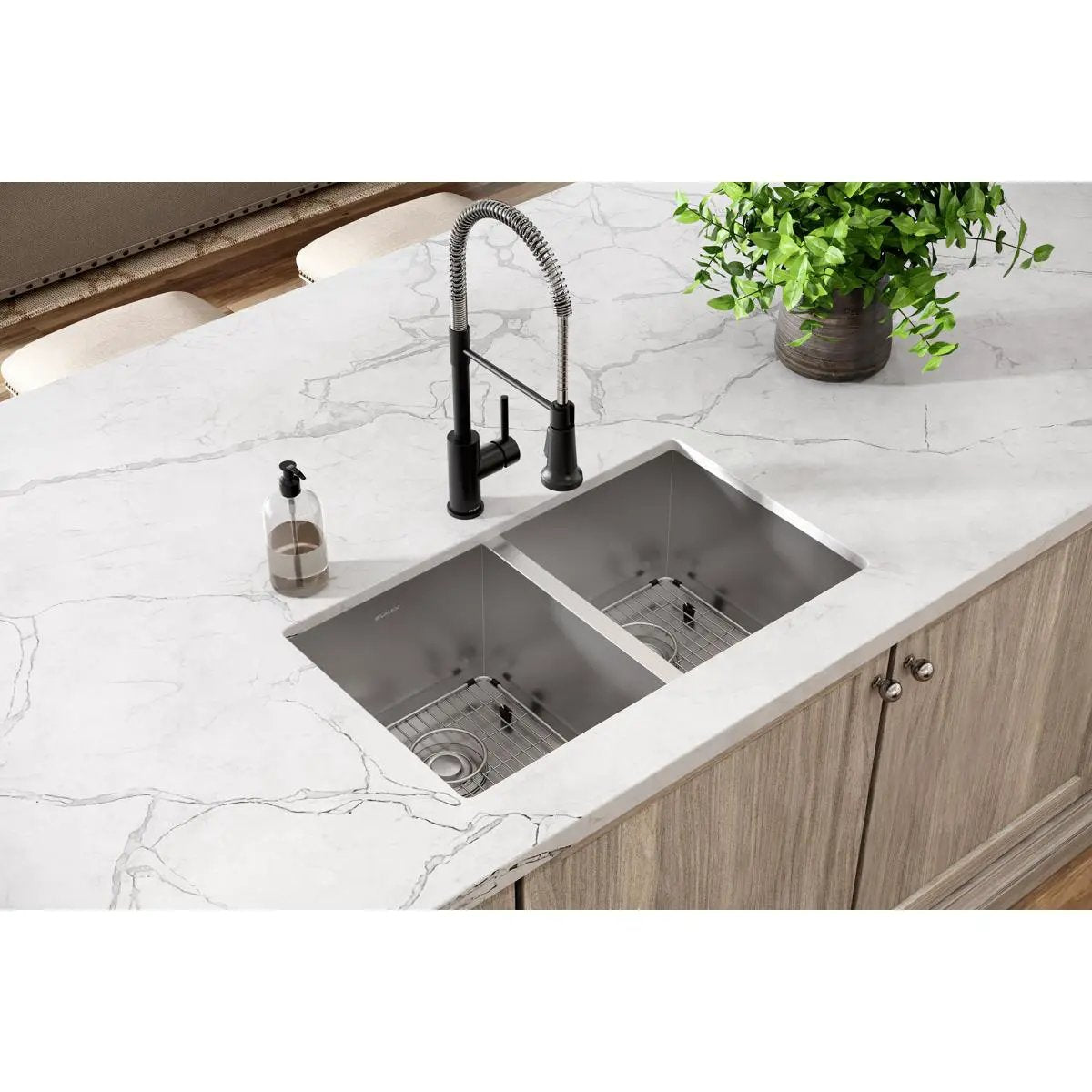 polished satin equal double bowl undermount sink kit