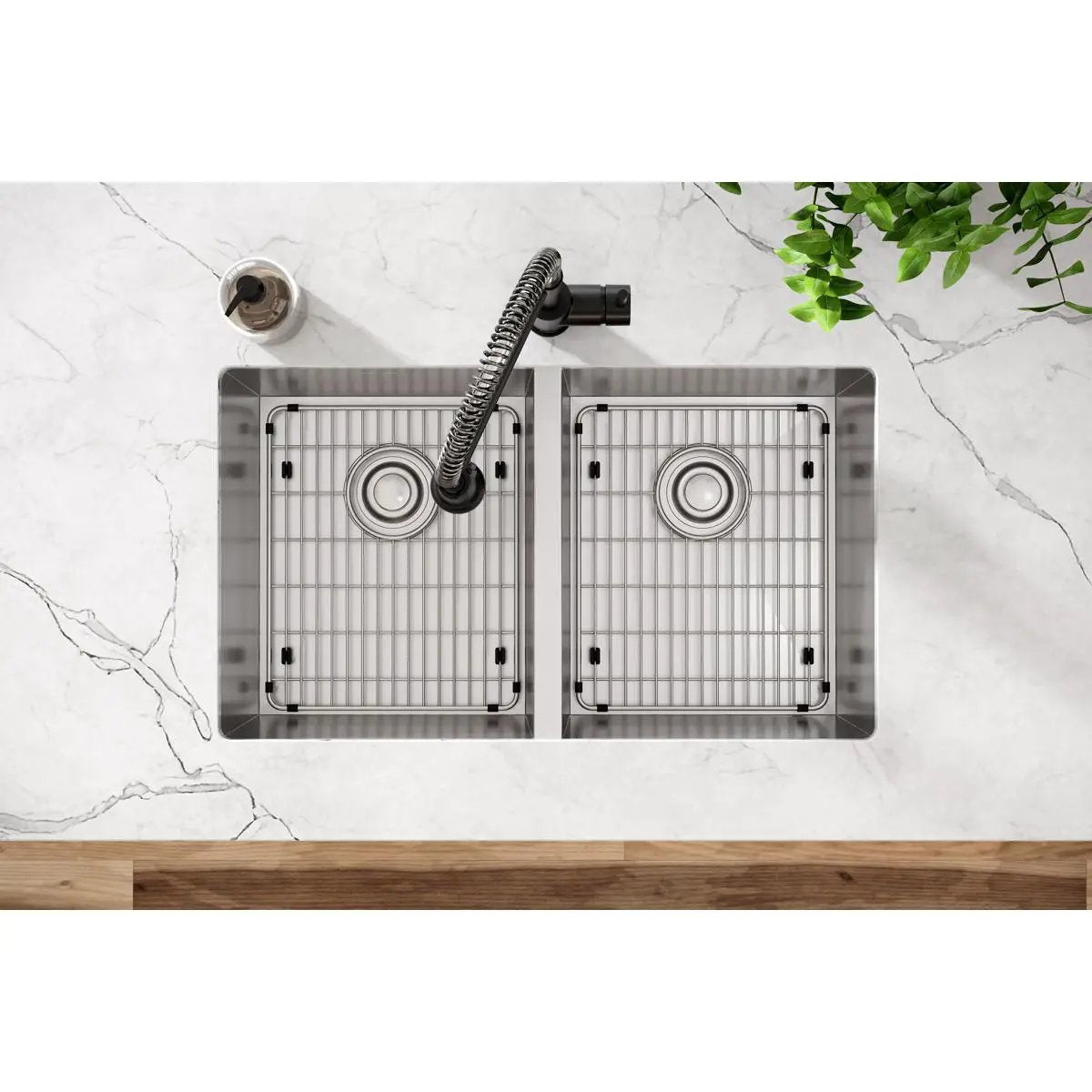 polished satin equal double bowl undermount sink kit