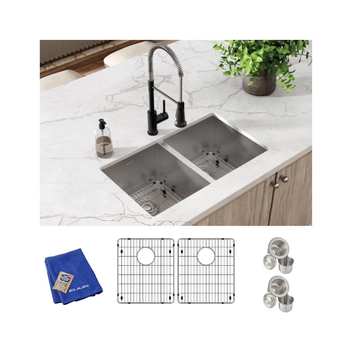 polished satin equal double bowl undermount sink kit
