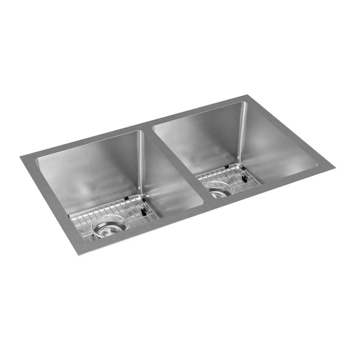 polished satin equal double bowl undermount sink kit