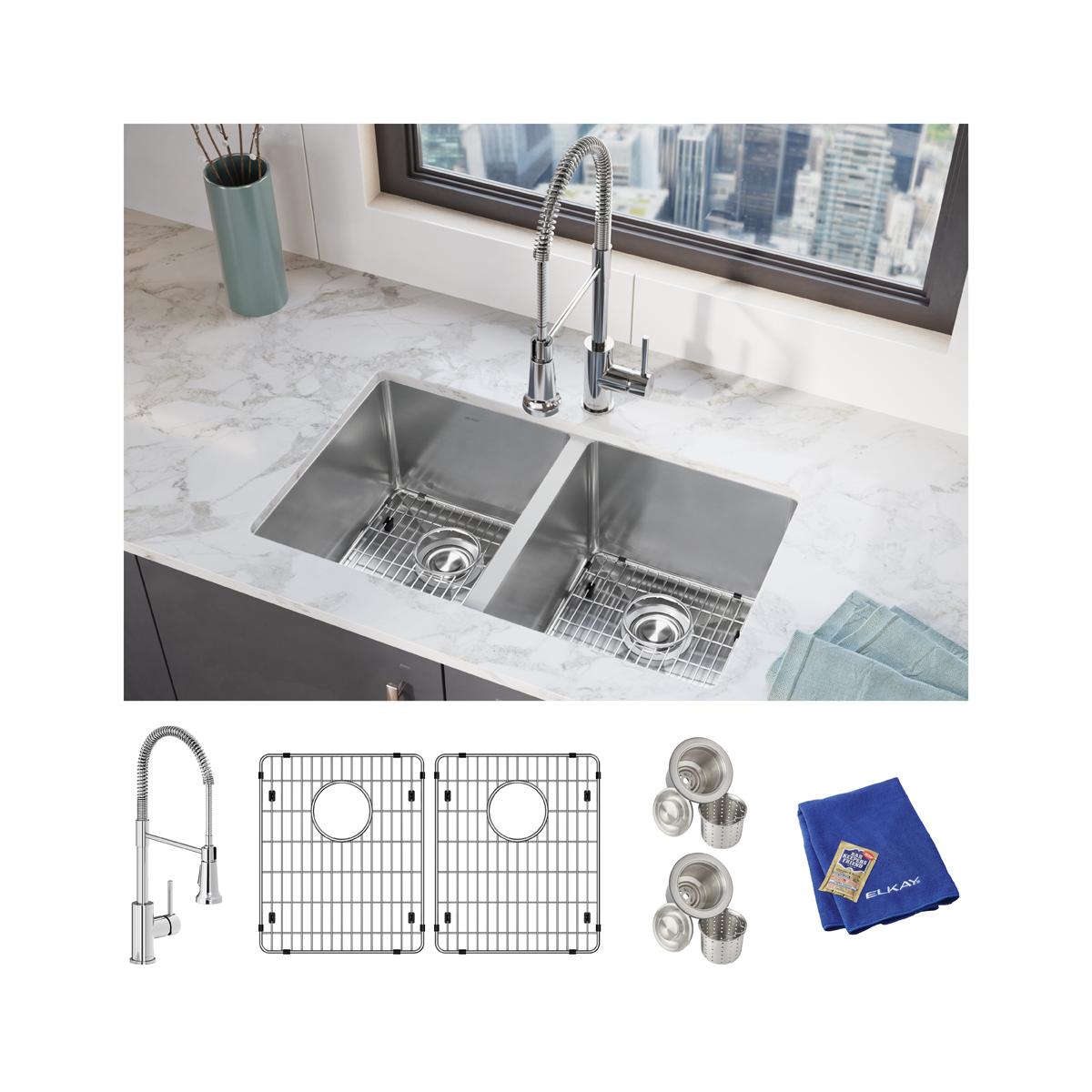 polished satin equal double bowl undermount sink kit