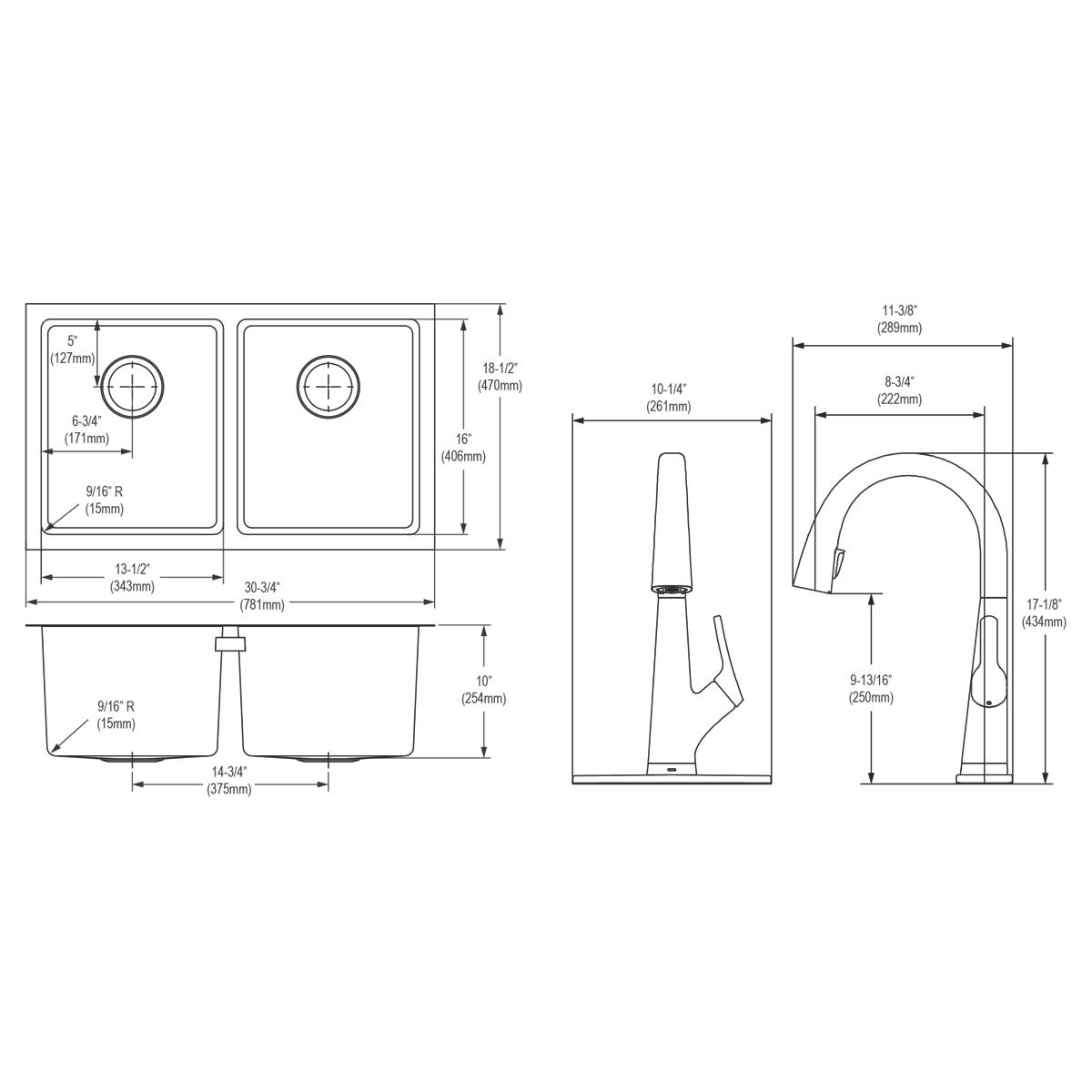 stainless steel equal double bowl undermount sink kit