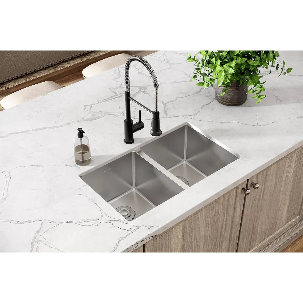 polished satin equal double bowl undermount sink