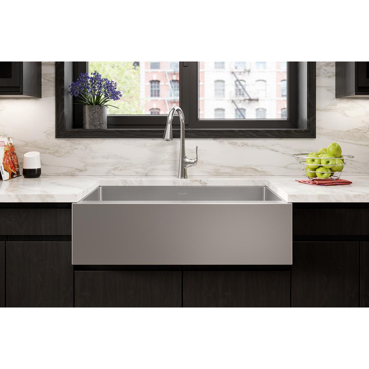 polished satin single bowl tall farmhouse sink kit