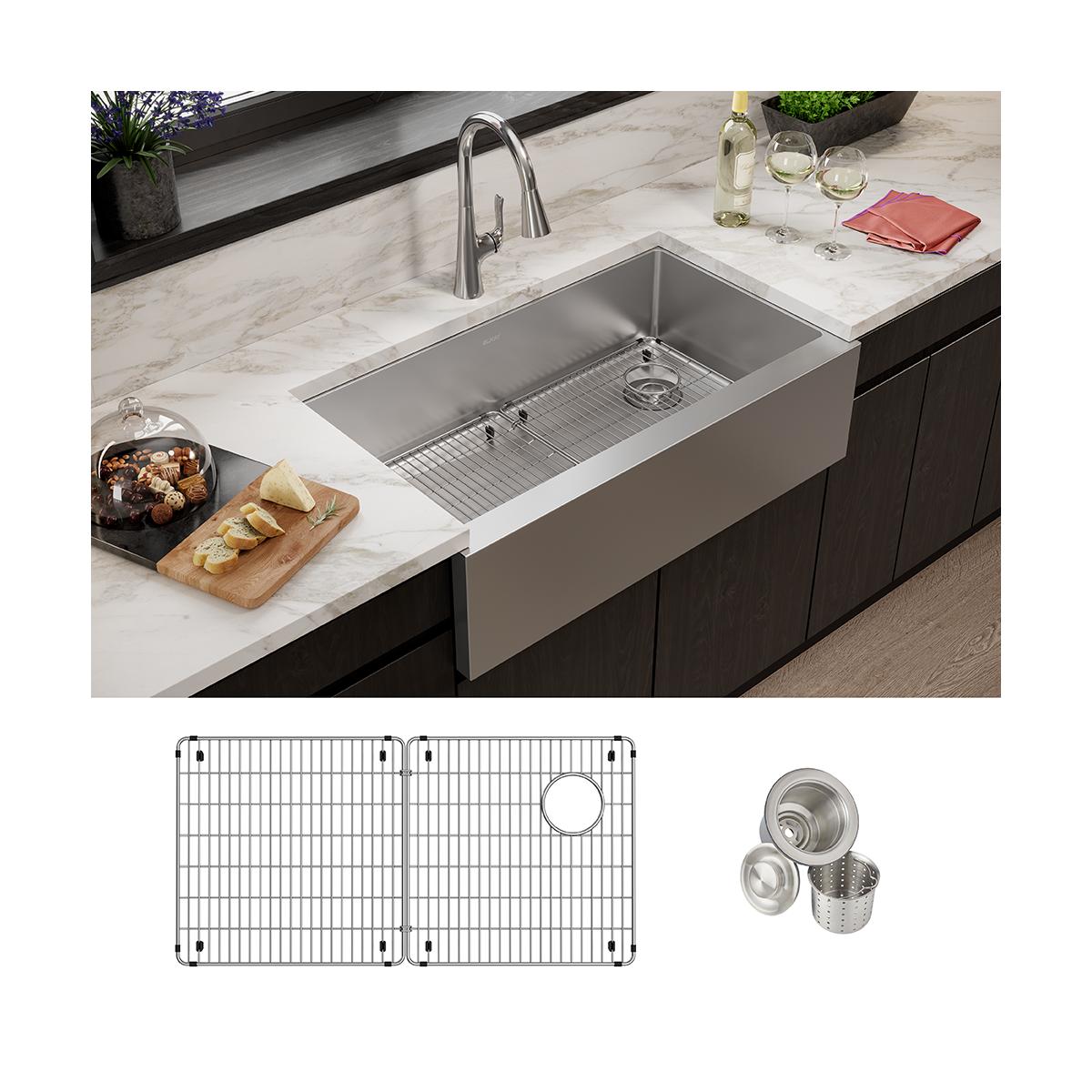 polished satin single bowl tall farmhouse sink kit