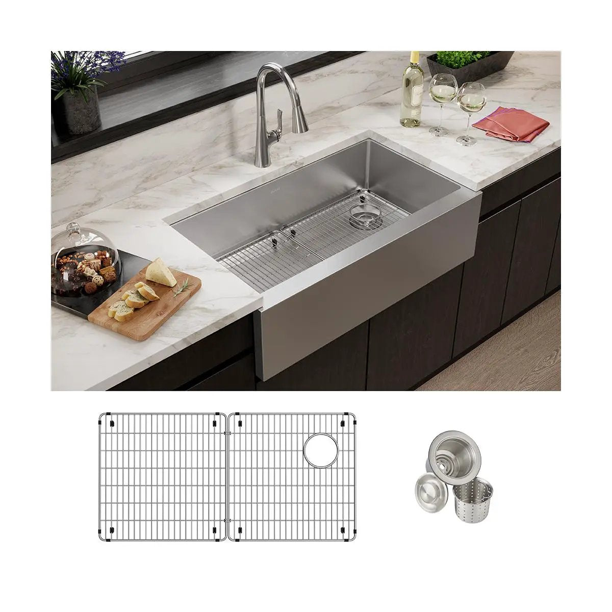 polished satin single bowl tall farmhouse sink kit