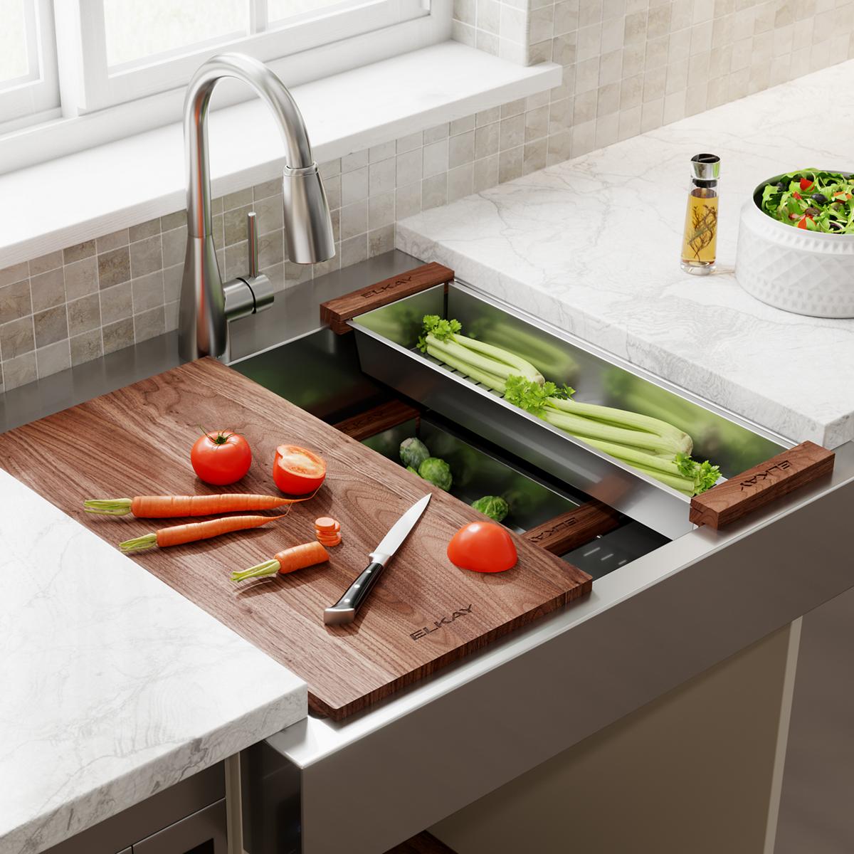 polished satin single bowl farmhouse ada workstation sink