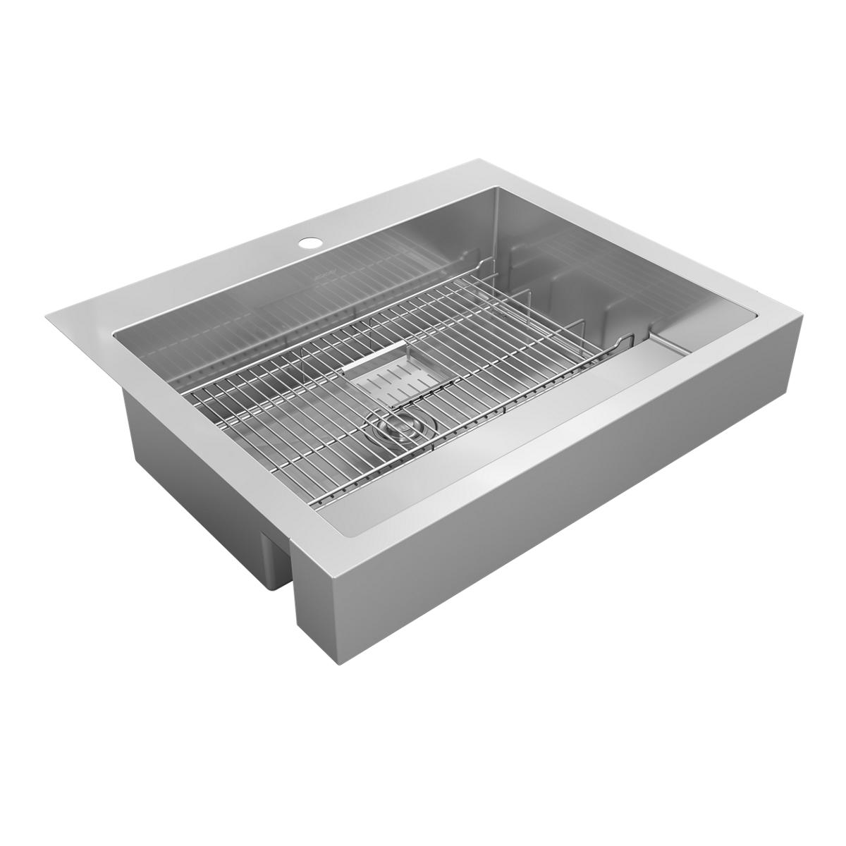 polished satin single bowl farmhouse ada workstation sink