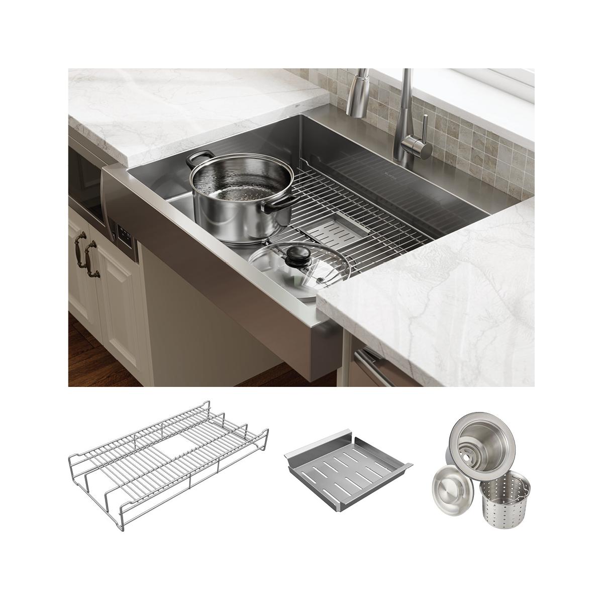 polished satin single bowl farmhouse ada workstation sink