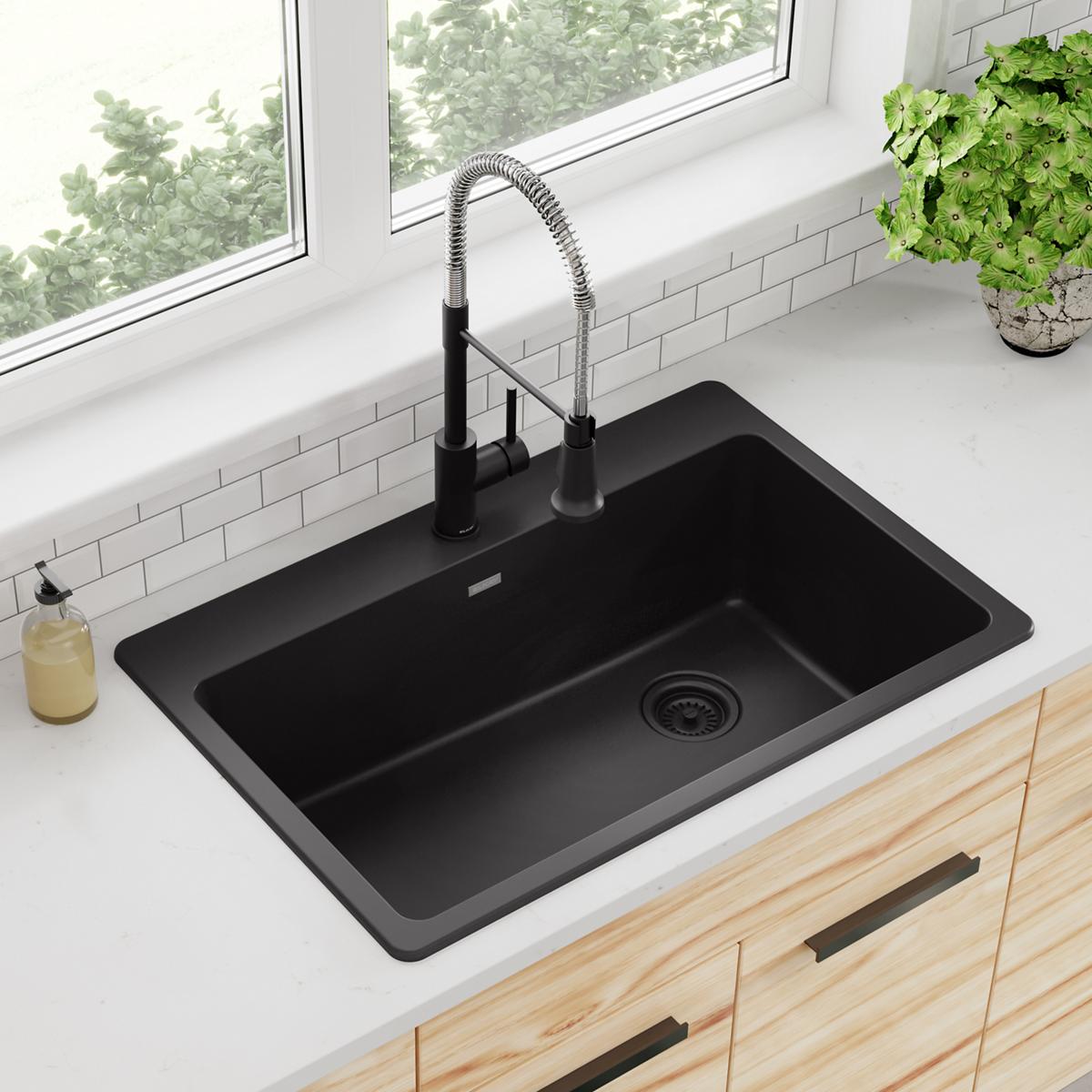 black single bowl drop-in sink