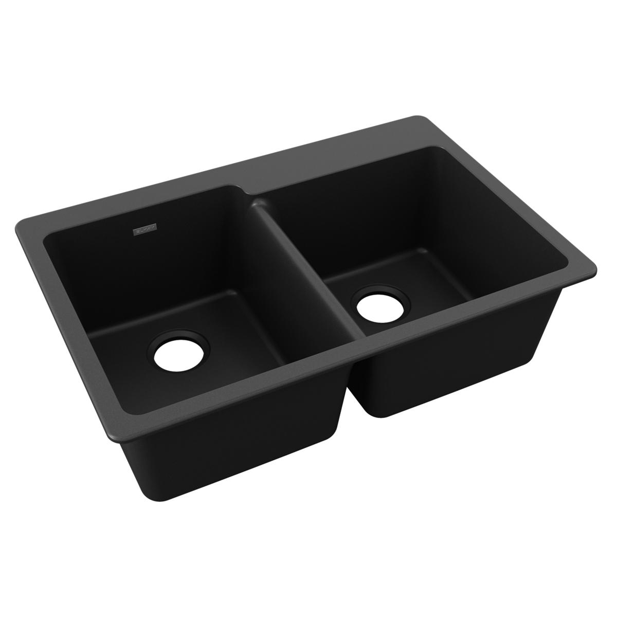 black offset double bowl drop-in sink