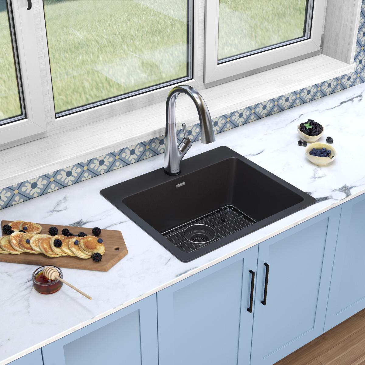 black single bowl drop-in sink kit