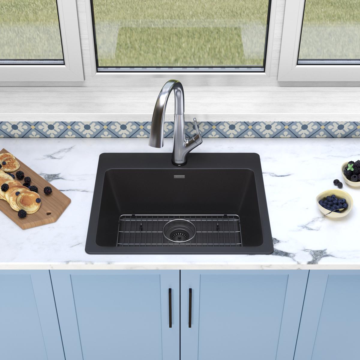 black single bowl drop-in sink kit