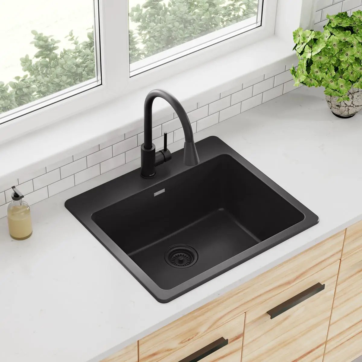 black single bowl drop-in sink