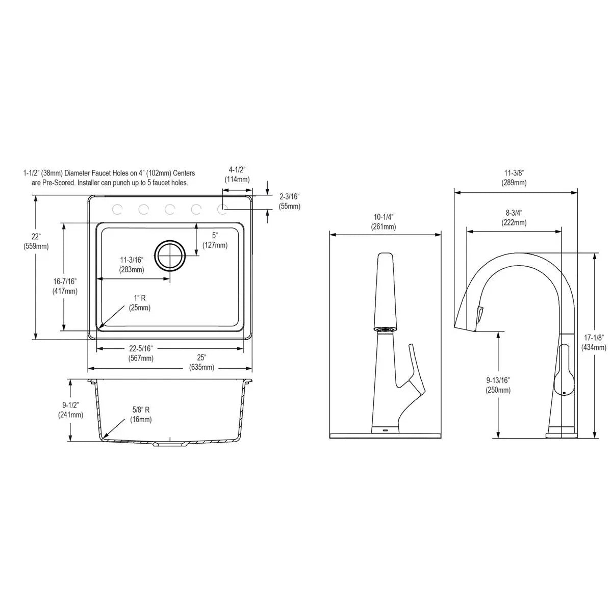 black single bowl drop-in sink kit