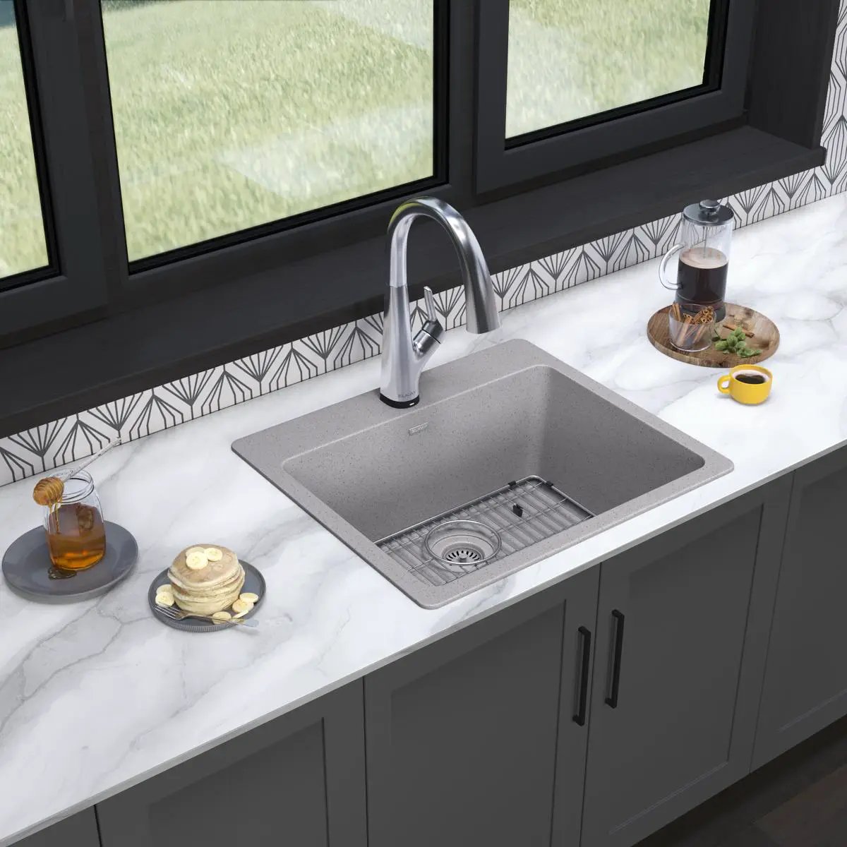 black single bowl drop-in sink kit