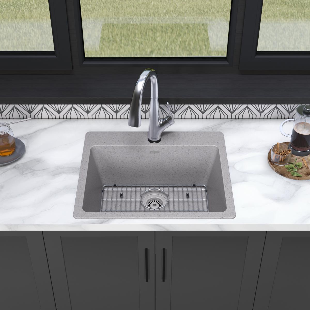 black single bowl drop-in sink kit