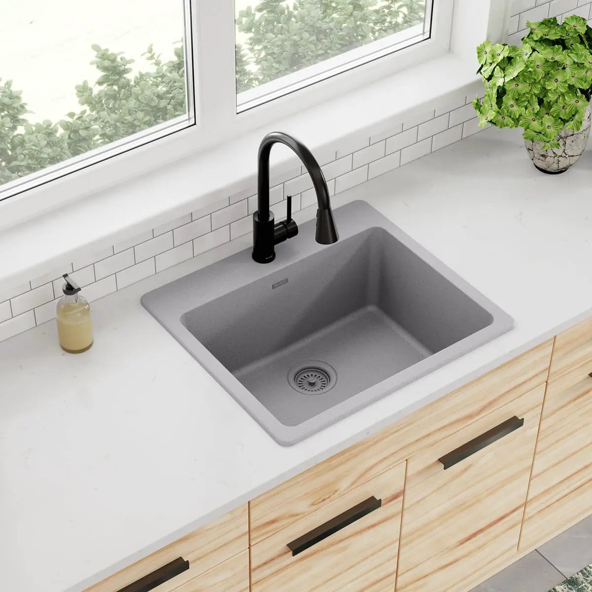 black single bowl drop-in sink