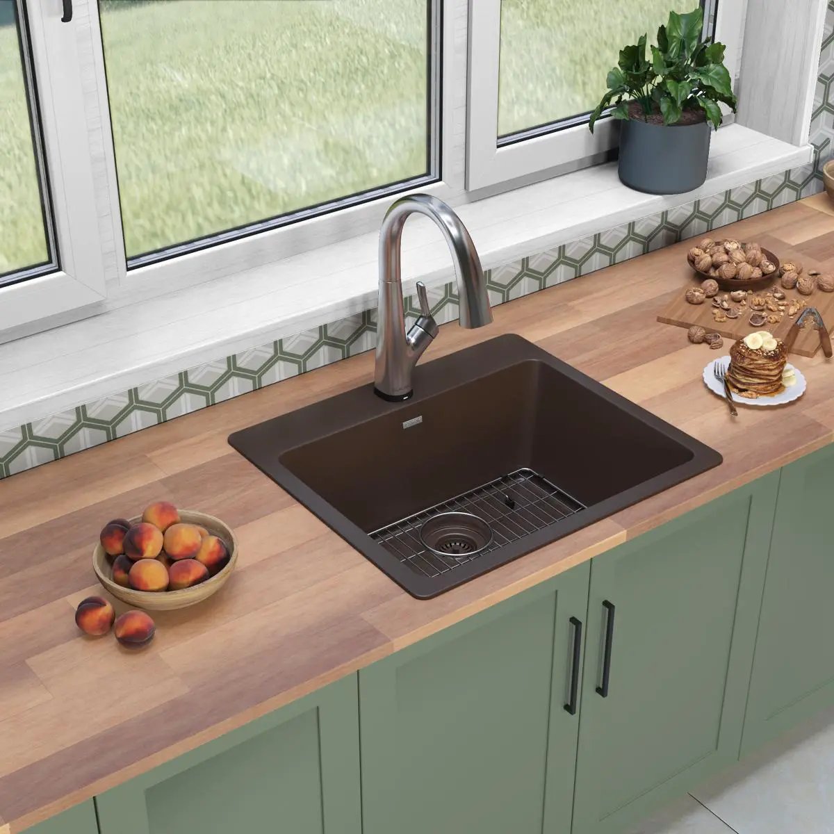 black single bowl drop-in sink kit