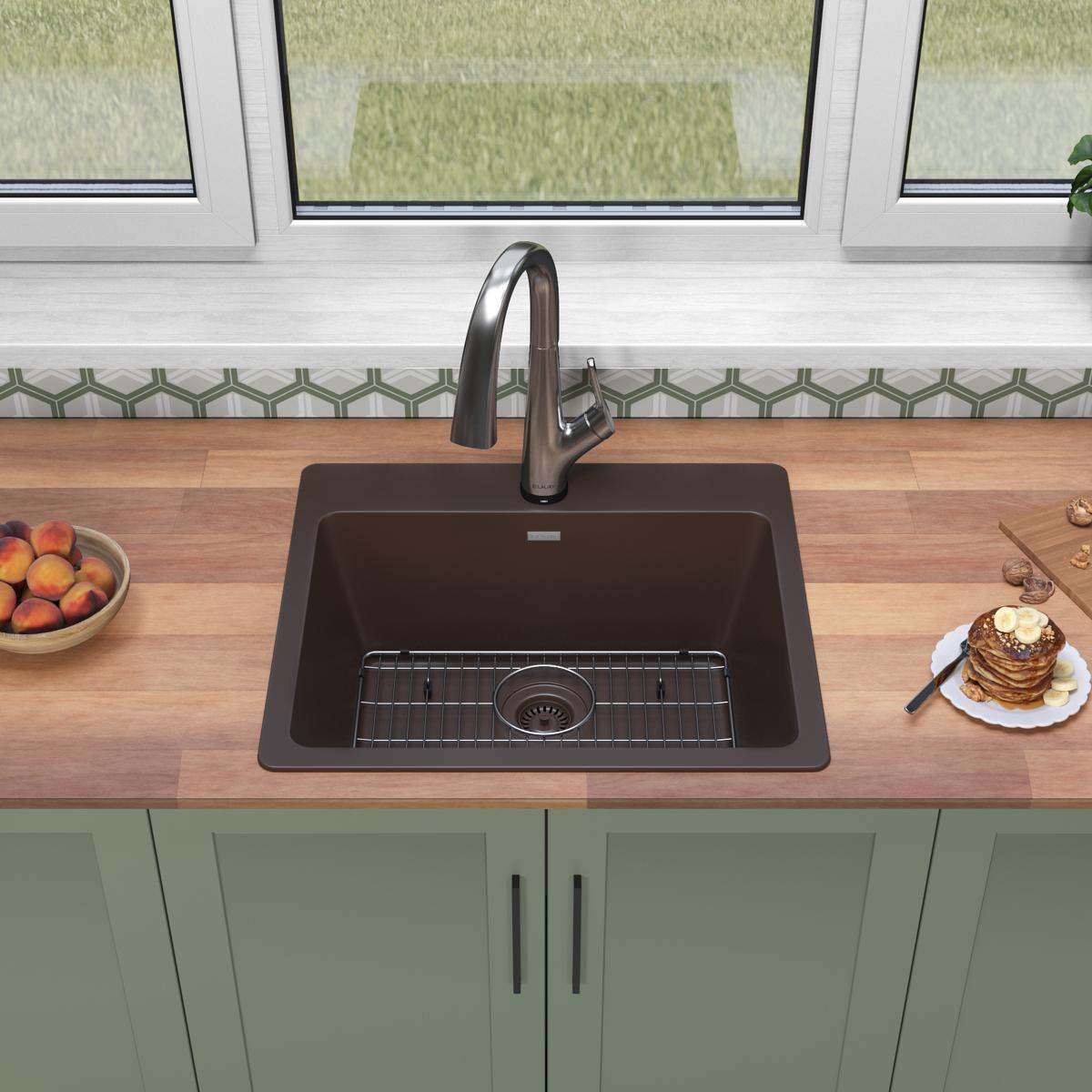 black single bowl drop-in sink kit