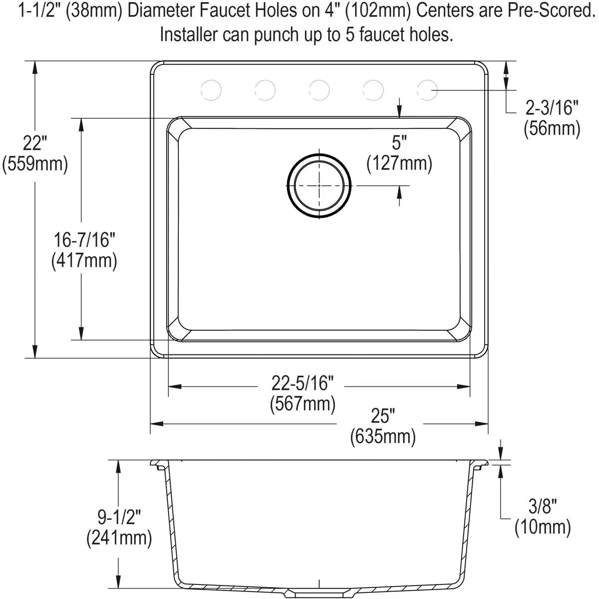 dusk gray single bowl drop-in sink