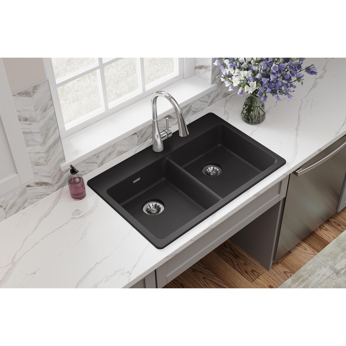 black double bowl drop-in ada sink