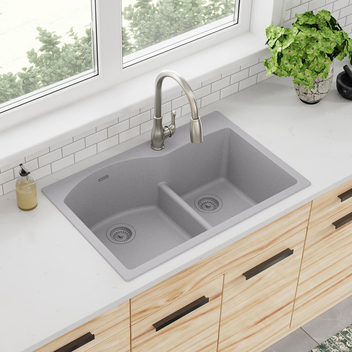 black double bowl drop-in sink