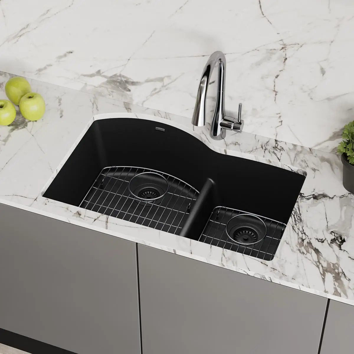 black double bowl undermount sink