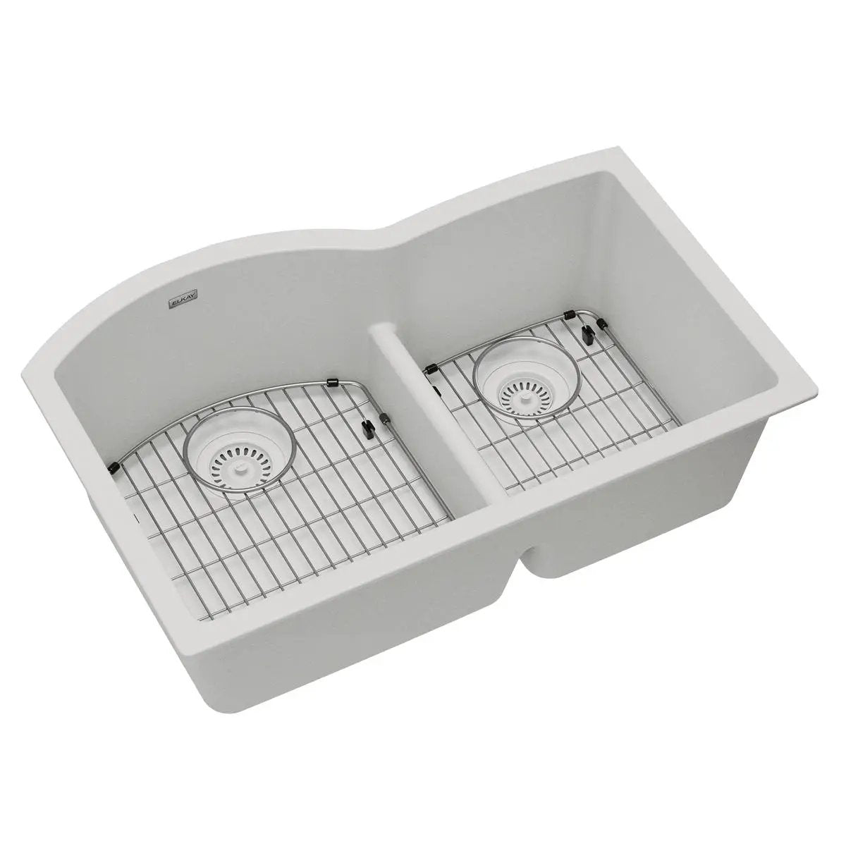 Elkay Quartz Classic 33" x 22" x 10" Offset 60/40 Double Bowl Undermount Sink Kit with Aqua Divide by Elkay