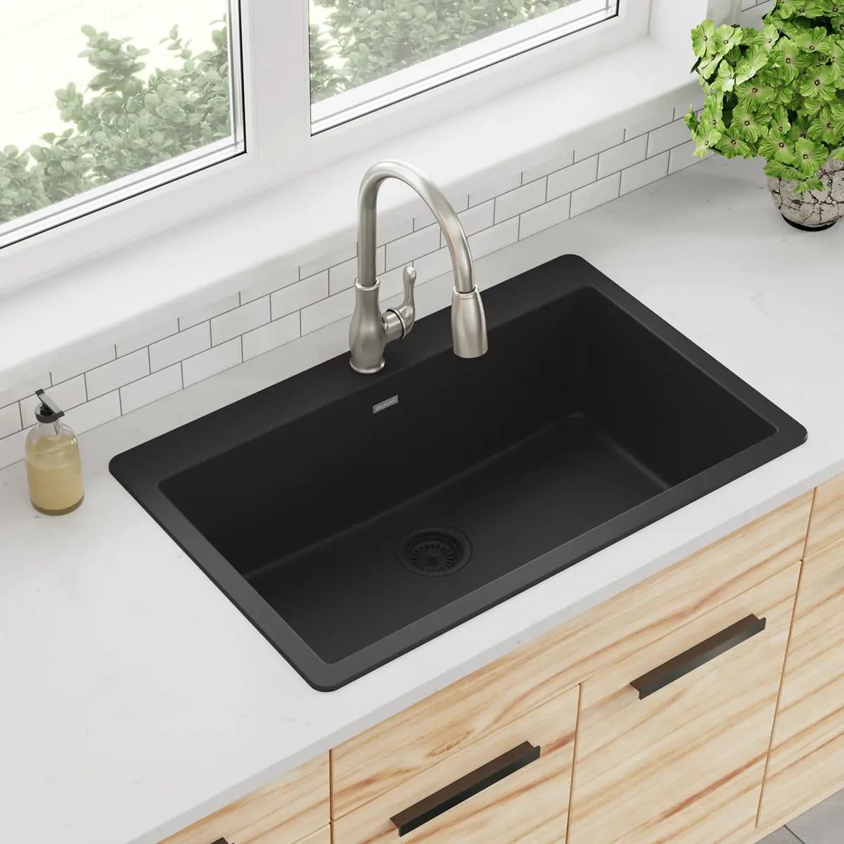 black single bowl drop-in sink