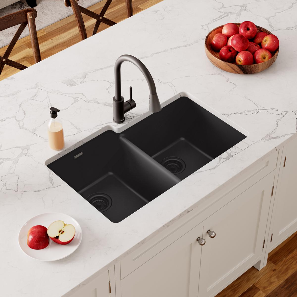 black double bowl undermount sink