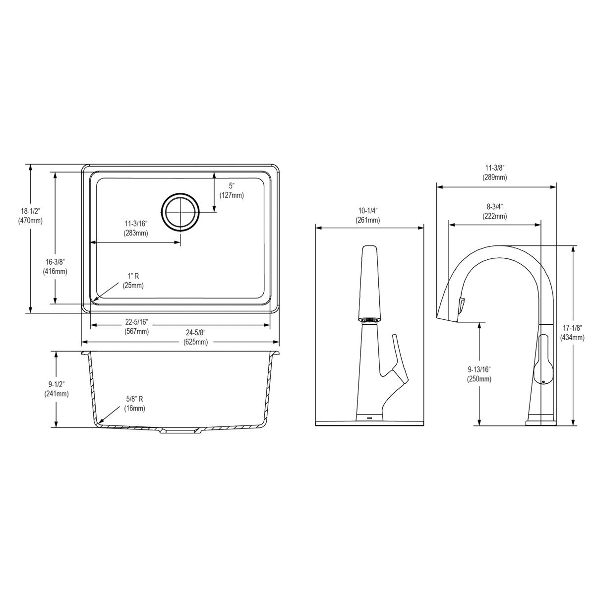 black single bowl undermount sink kit