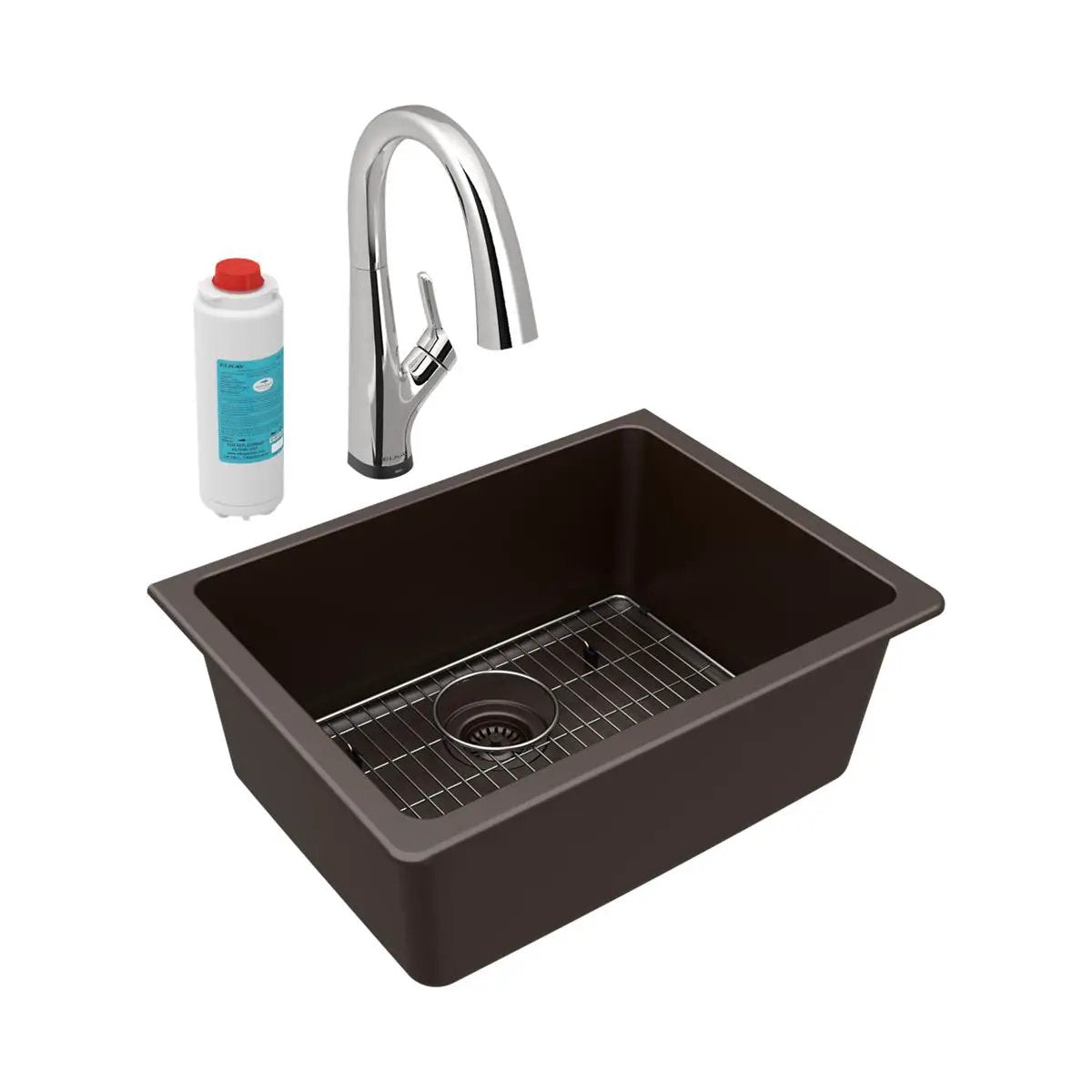 Elkay Quartz Classic 24-5/8" x 18-1/2" x 9-1/2" Single Bowl Undermount Sink Kit with Filtered Faucet by Elkay