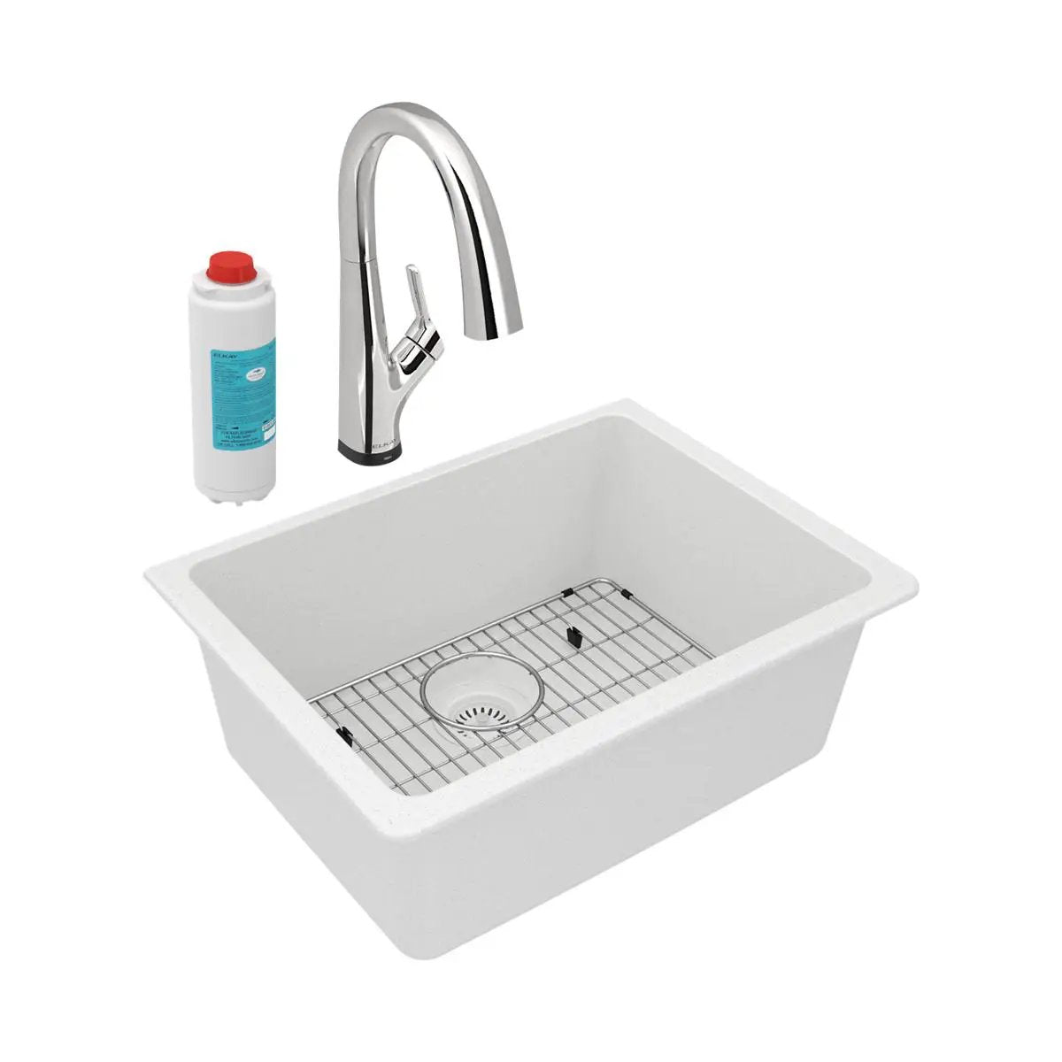 Elkay Quartz Classic 24-5/8" x 18-1/2" x 9-1/2" Single Bowl Undermount Sink Kit with Filtered Faucet by Elkay