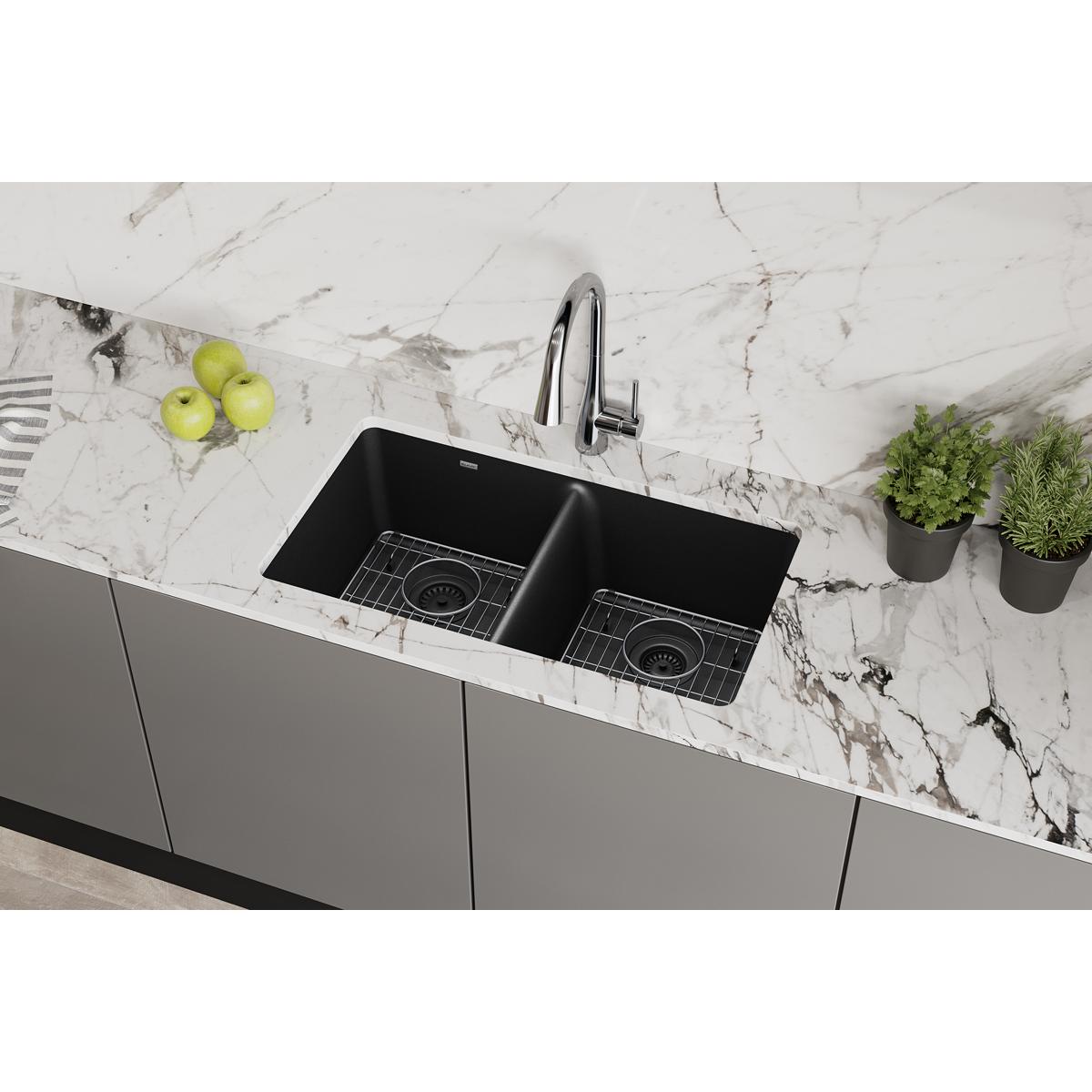 black equal double bowl undermount sink
