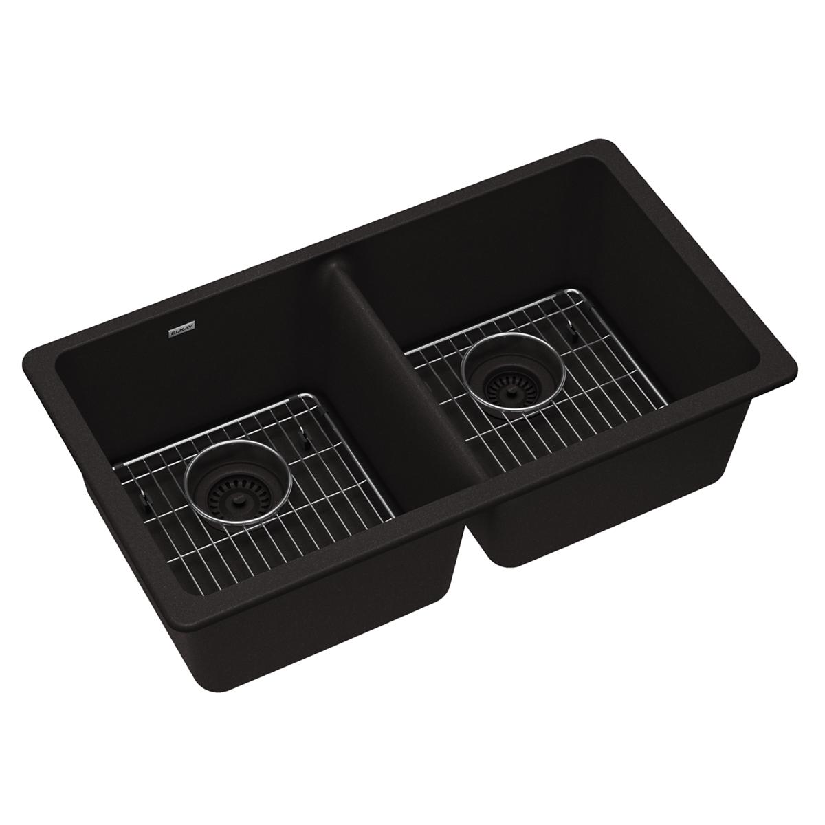black equal double bowl undermount sink