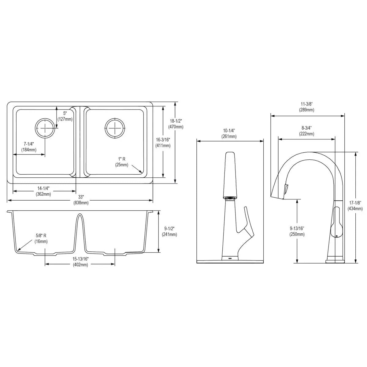 black equal double bowl undermount sink