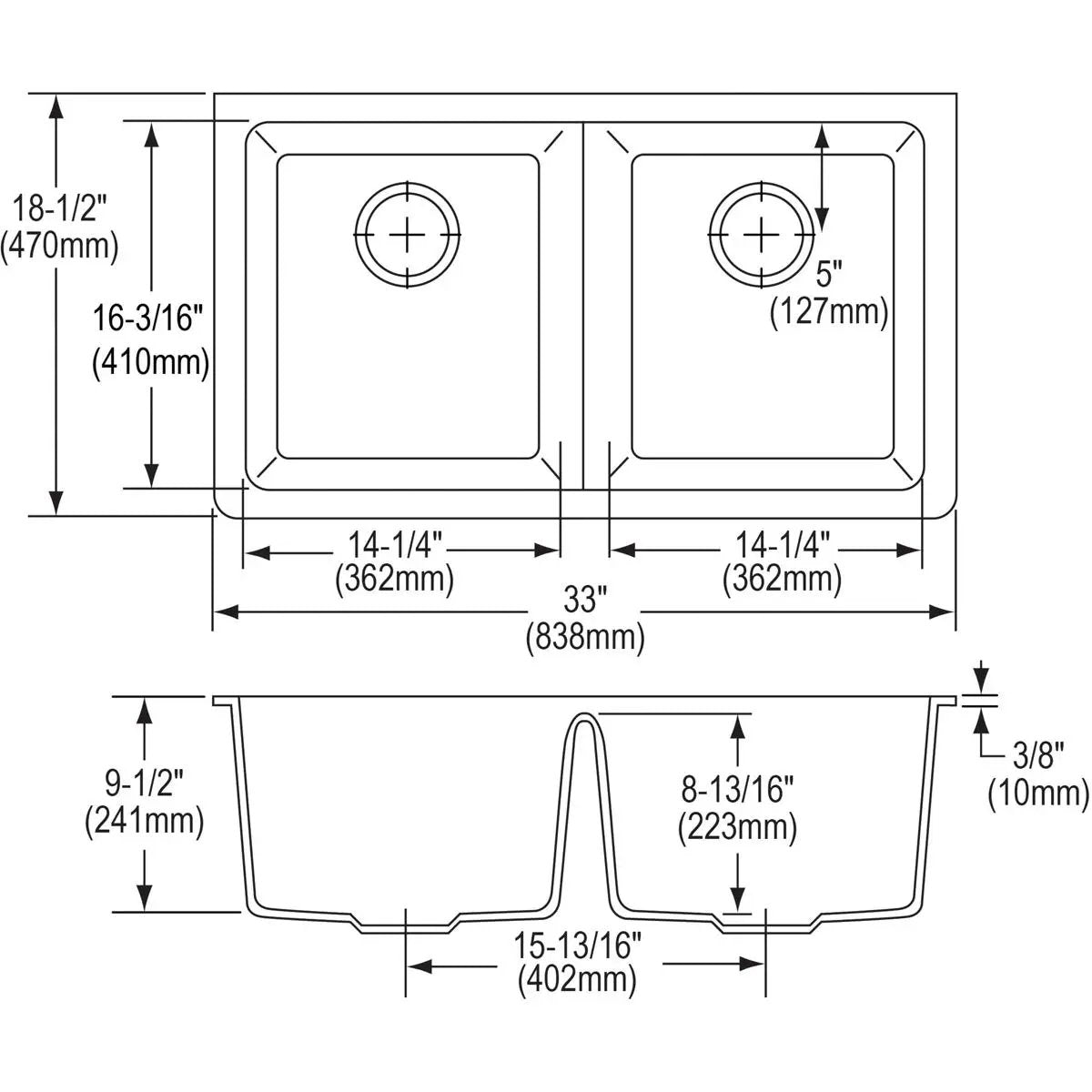 black equal double bowl undermount sink