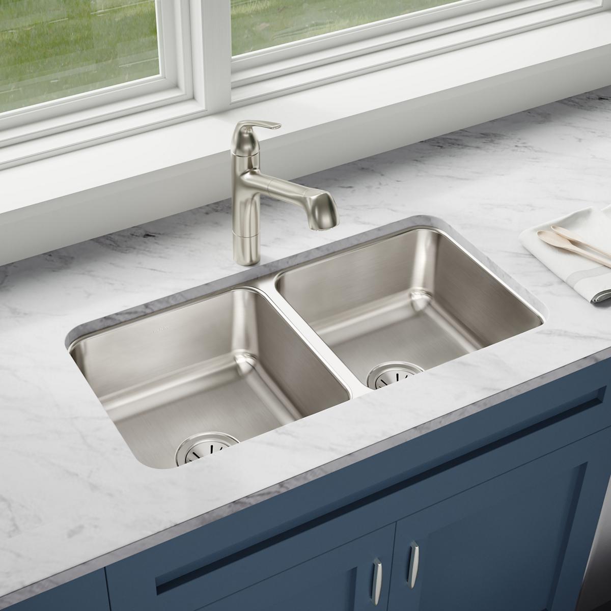 lustrous satin double bowl undermount sink