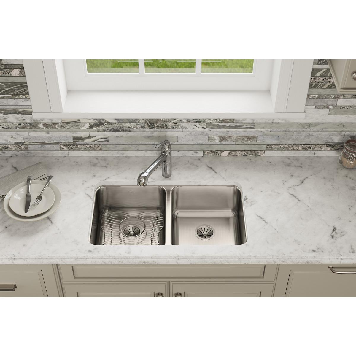 lustrous satin double bowl undermount sink kit