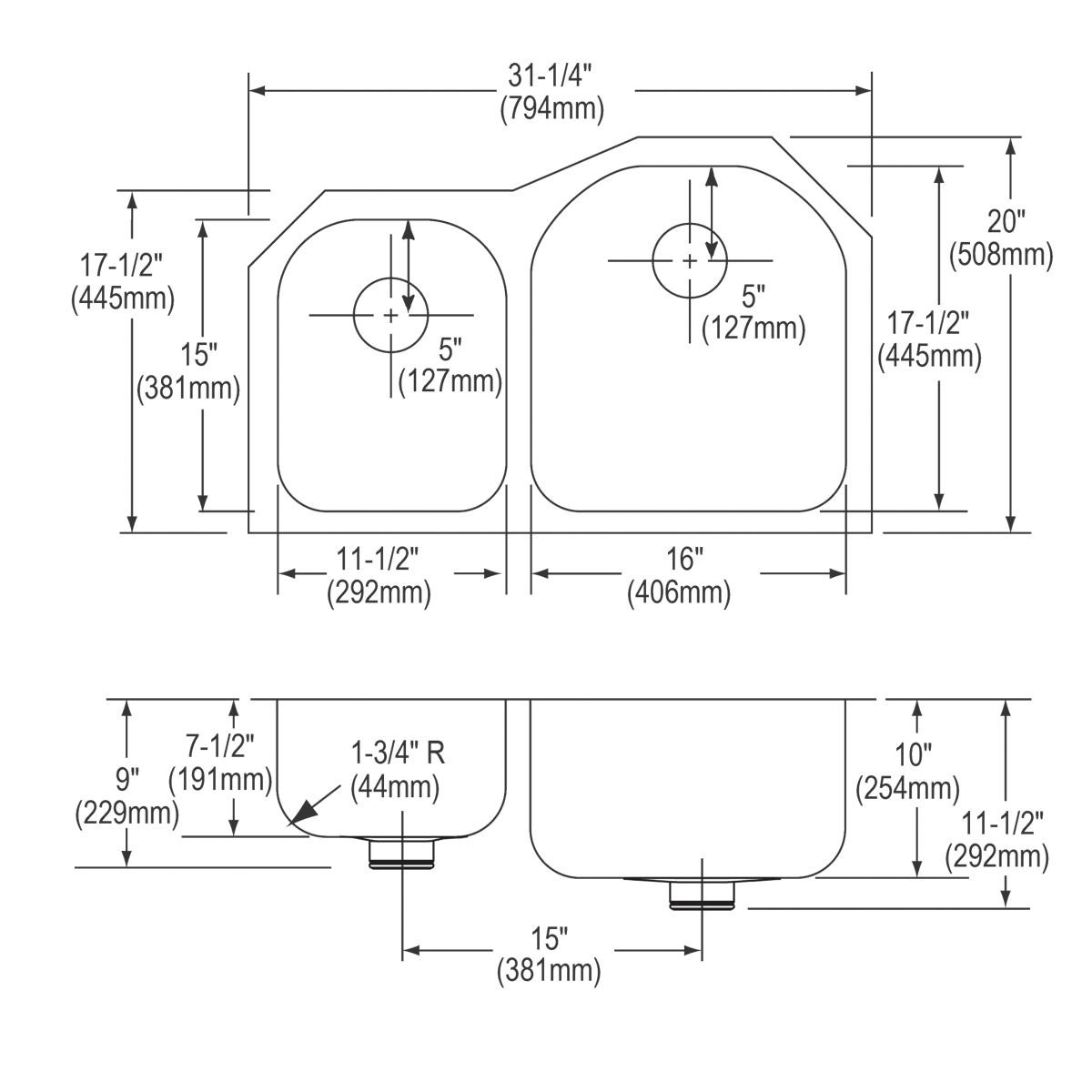 lustrous satin double undermount sink